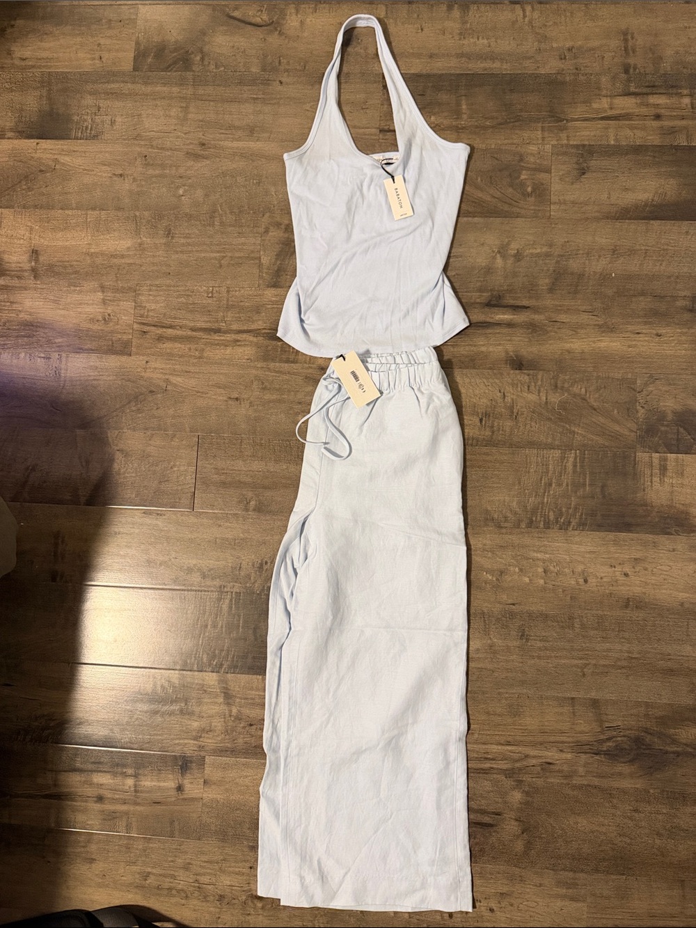 Aritzia “Midday Blue” halter top tank & cruiselinen midi Pants Set